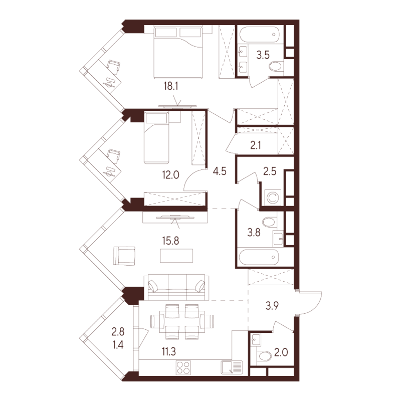 3 ккв (Евро) 80,9 м²