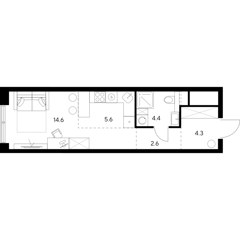 Студия 31,5 м²