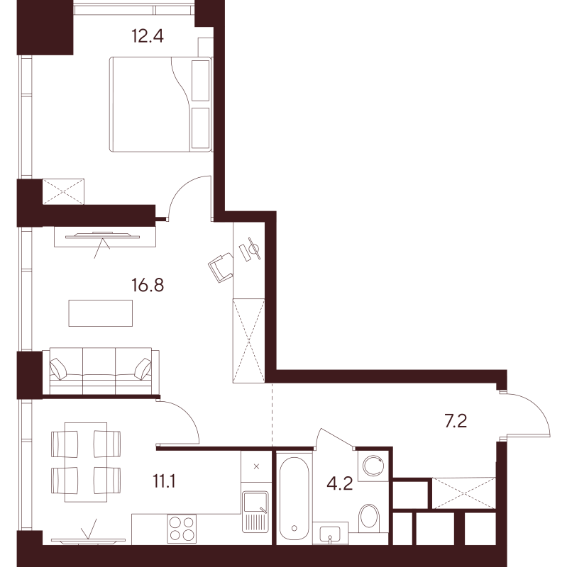 2 ккв 51,7 м²