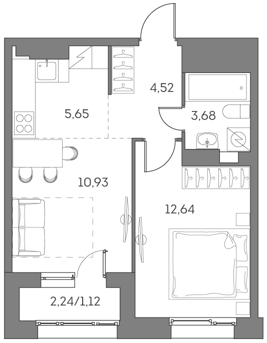 2 ккв (Евро) 38,5 м²