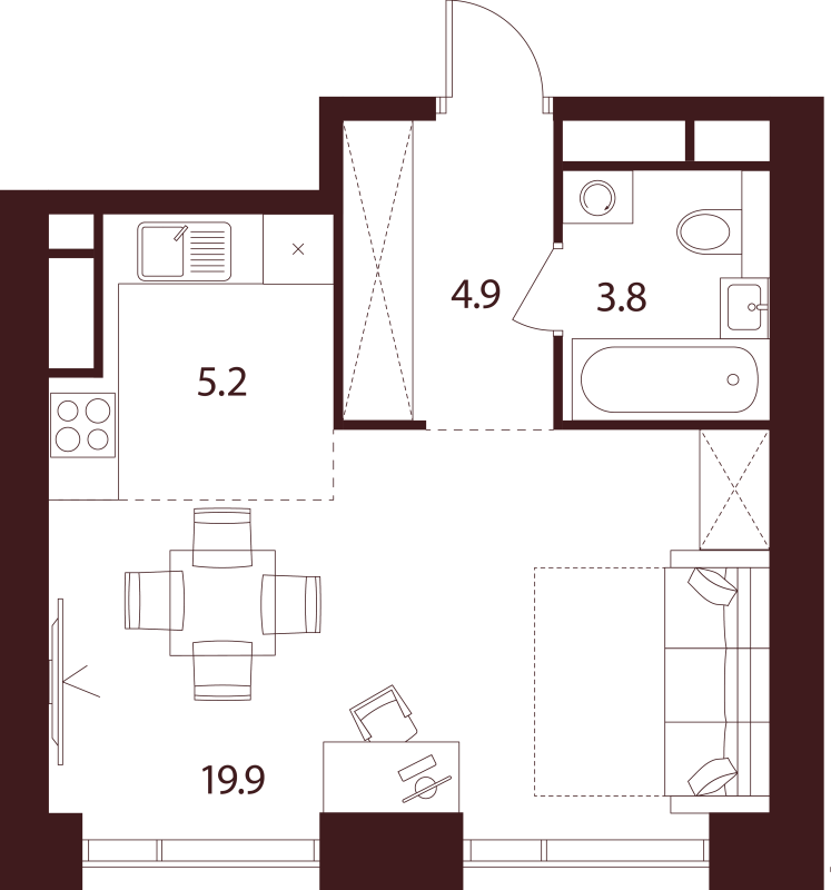 Студия 33,8 м²