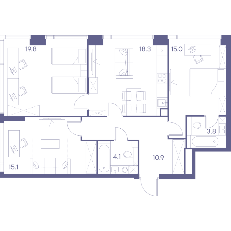 4 ккв (Евро) 87 м²