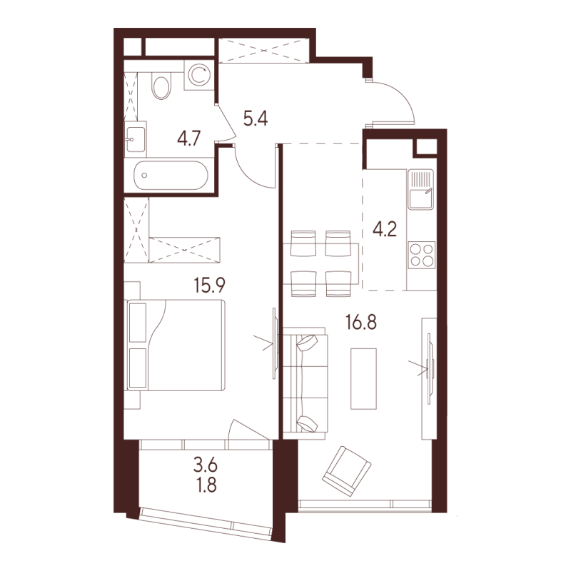 2 ккв (Евро) 48,8 м²