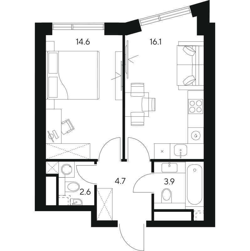 2 ккв (Евро) 41,9 м²