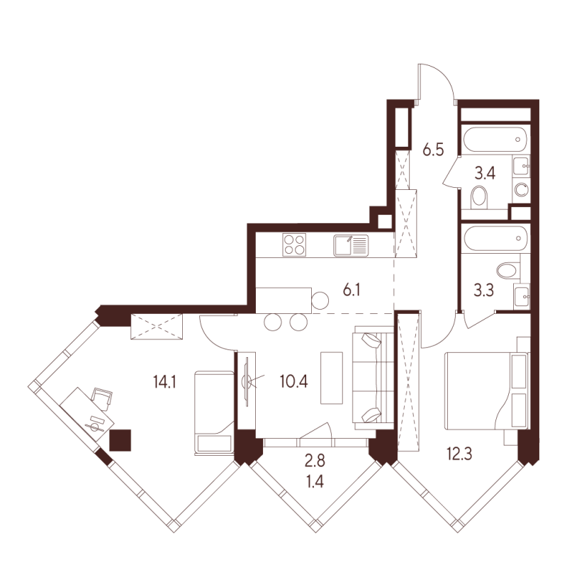 3 ккв (Евро) 57,5 м²