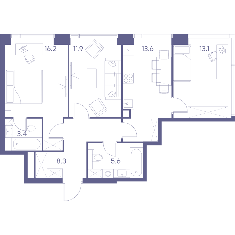 3 ккв 72,1 м²