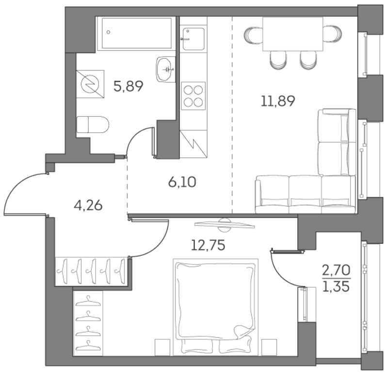 2 ккв (Евро) 42,2 м²