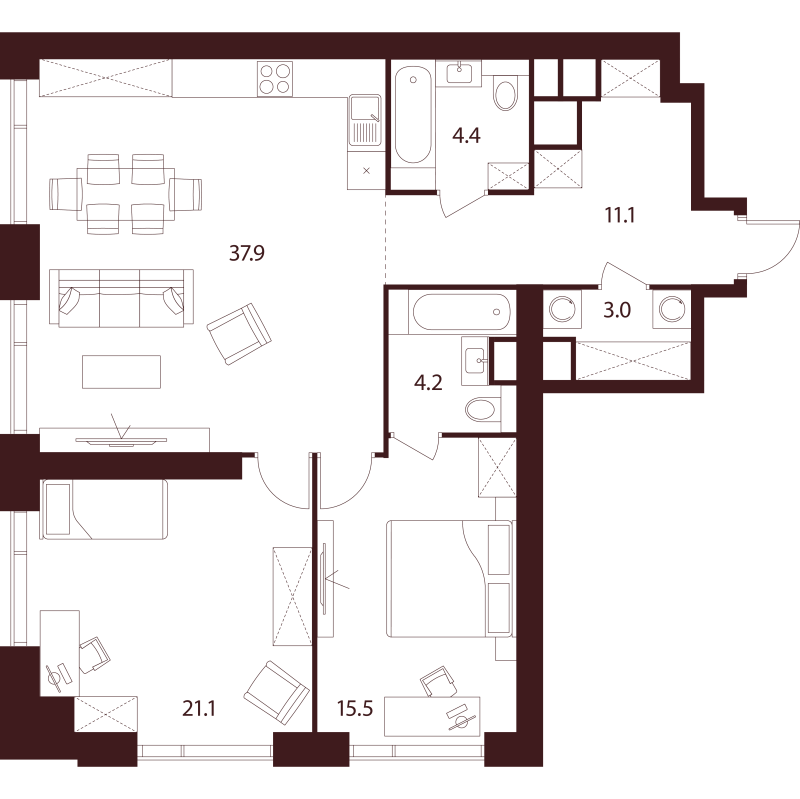 3 ккв (Евро) 97,2 м²