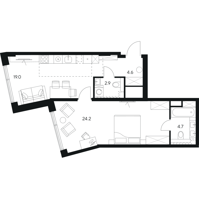 2 ккв (Евро) 55,4 м²