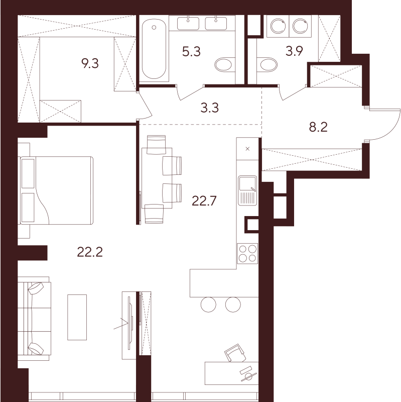 2 ккв (Евро) 74,9 м²