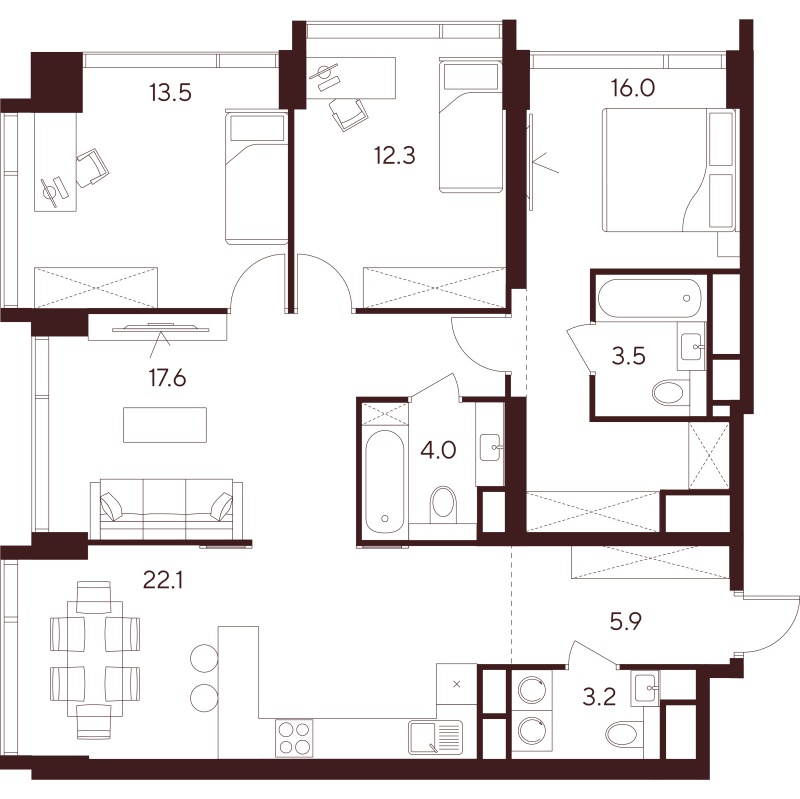 4 ккв (Евро) 98,1 м²
