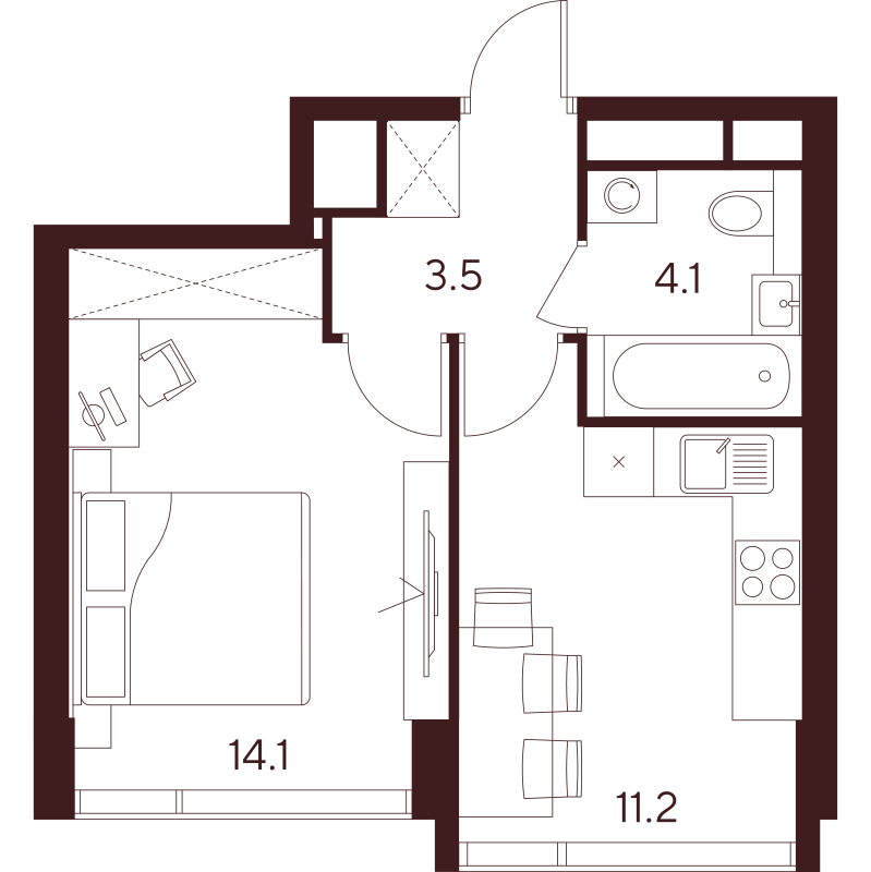 1 ккв 32,9 м²