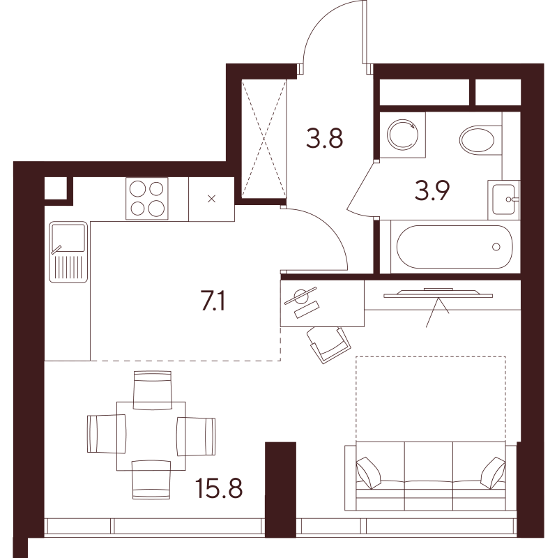 Студия 30,6 м²