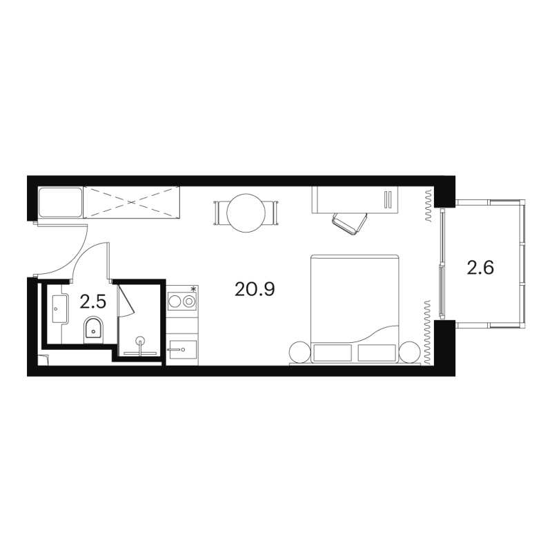 Студия 26 м²