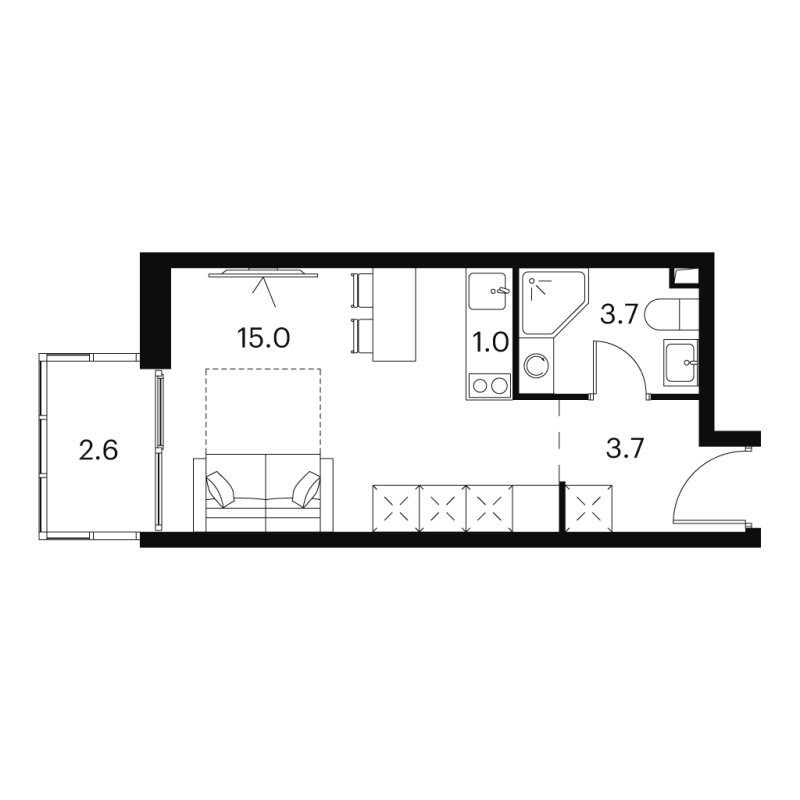 Студия 26 м²