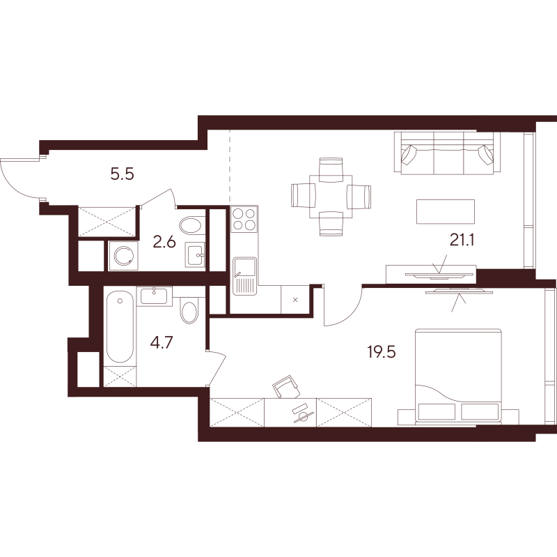 2 ккв (Евро) 53,4 м²
