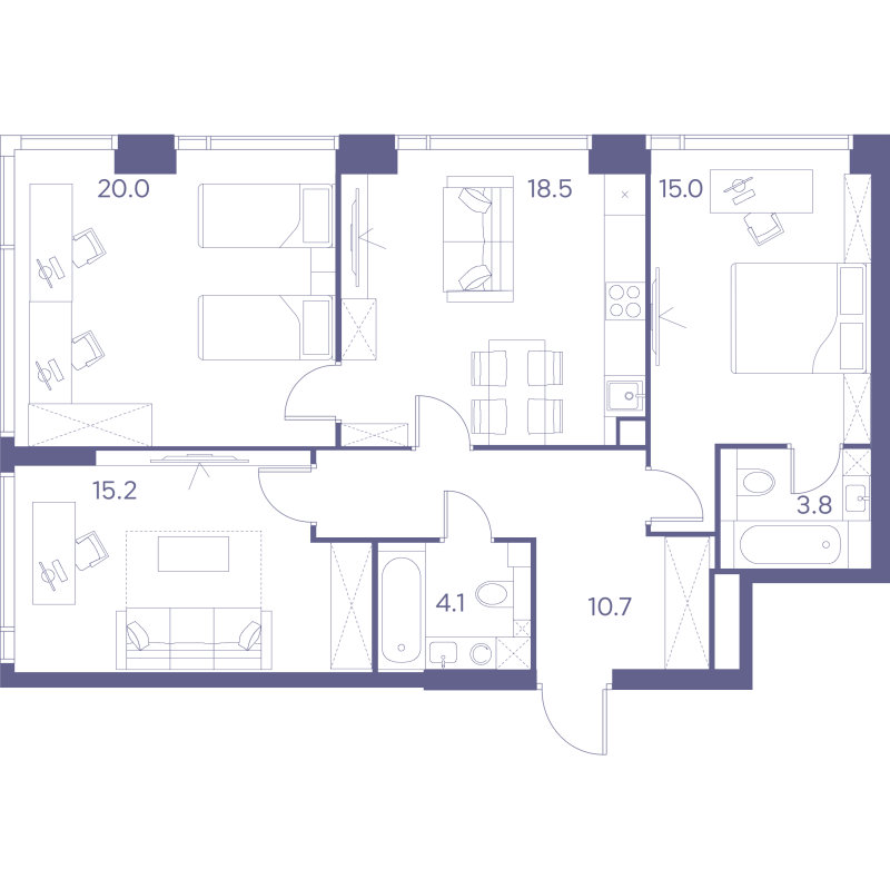 4 ккв (Евро) 87,3 м²
