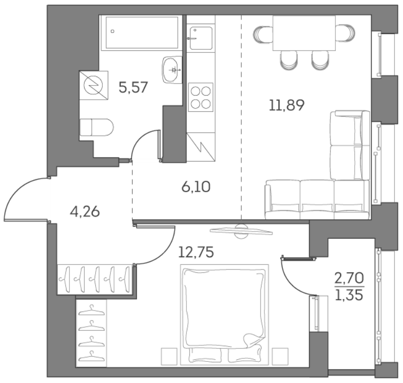 2 ккв (Евро) 41,9 м²