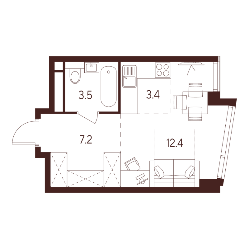 Студия 26,5 м²