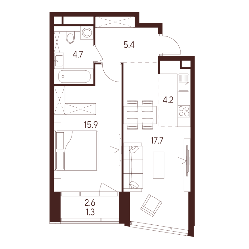2 ккв (Евро) 49,2 м²