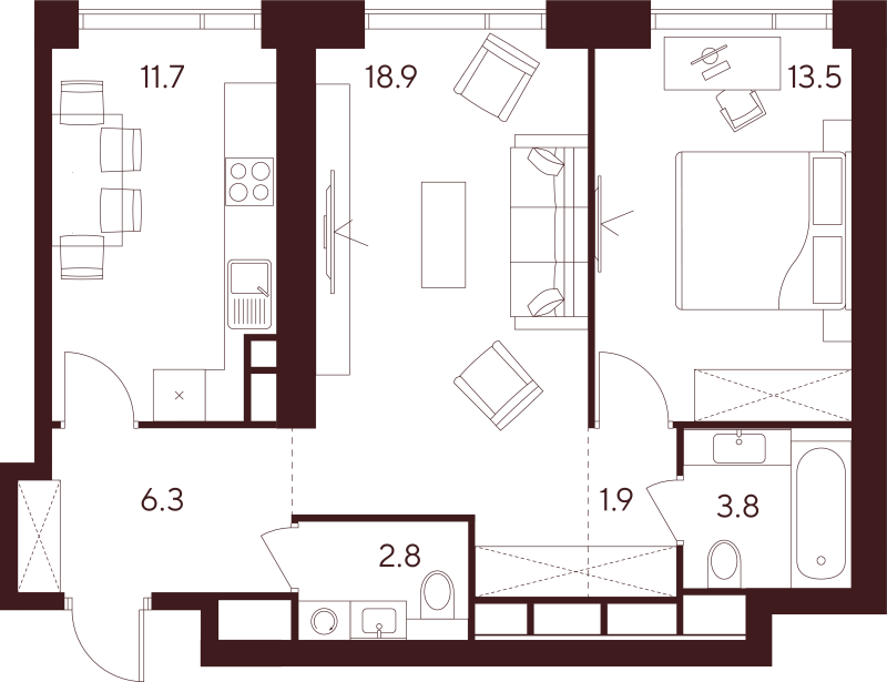 2 ккв 58,9 м²