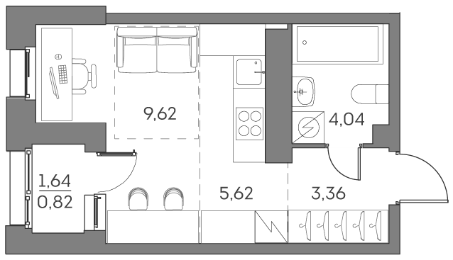 Студия 23,5 м²