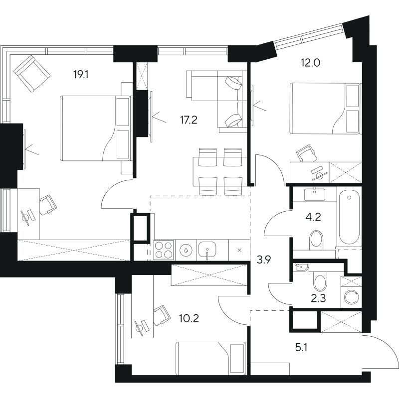 4 ккв (Евро) 74 м²