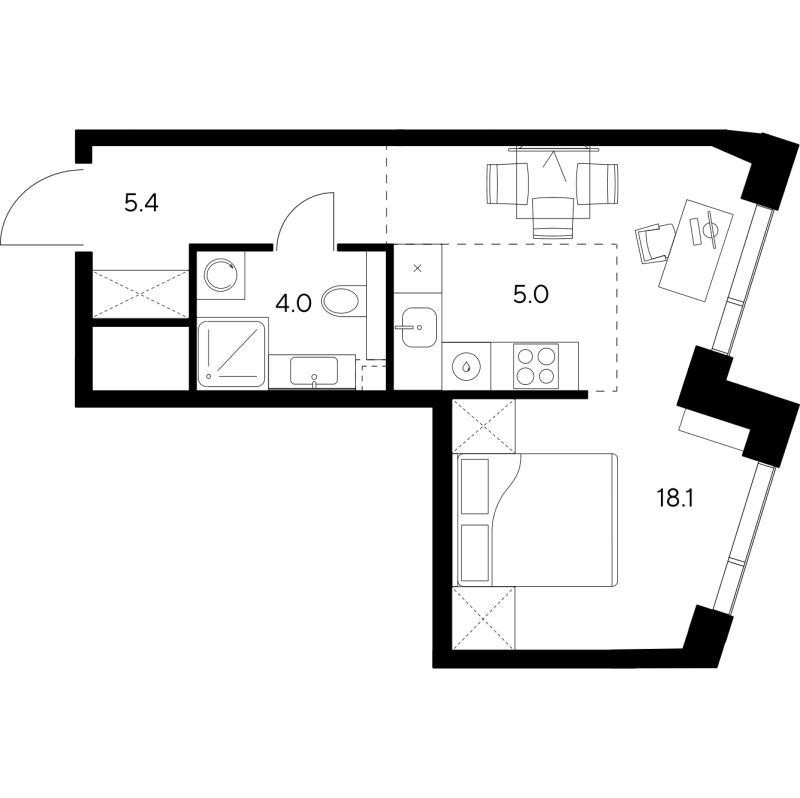 Студия 32,5 м²