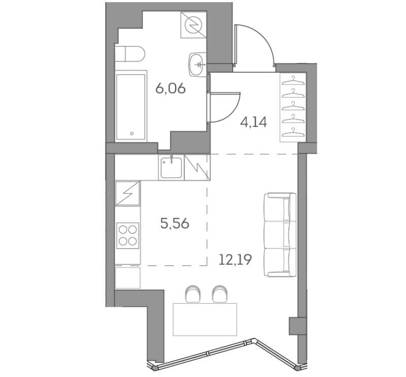 Студия 28 м²