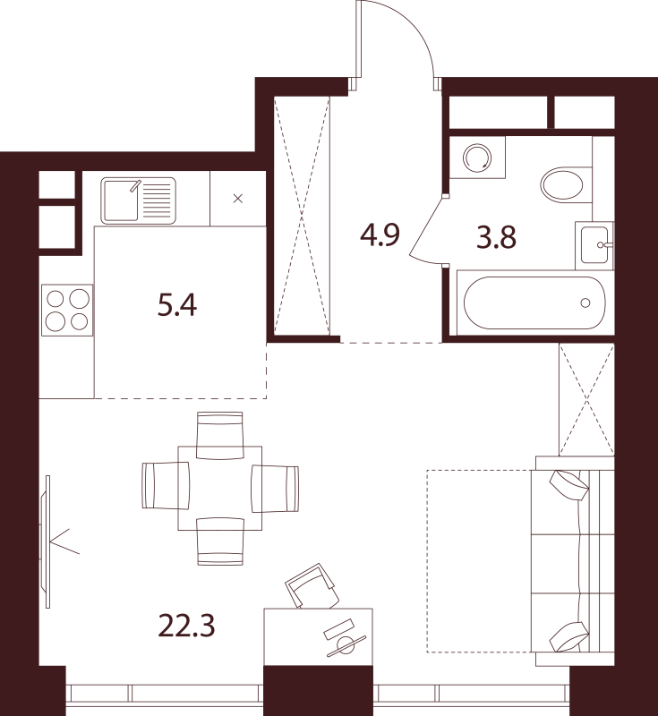 Студия 36,4 м²