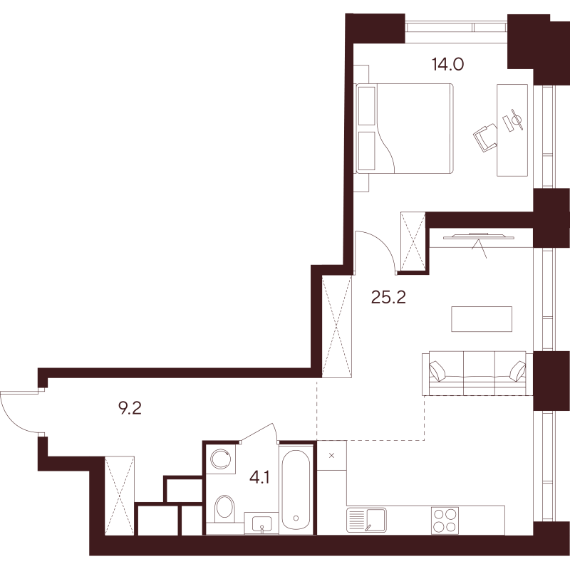 2 ккв (Евро) 52,5 м²