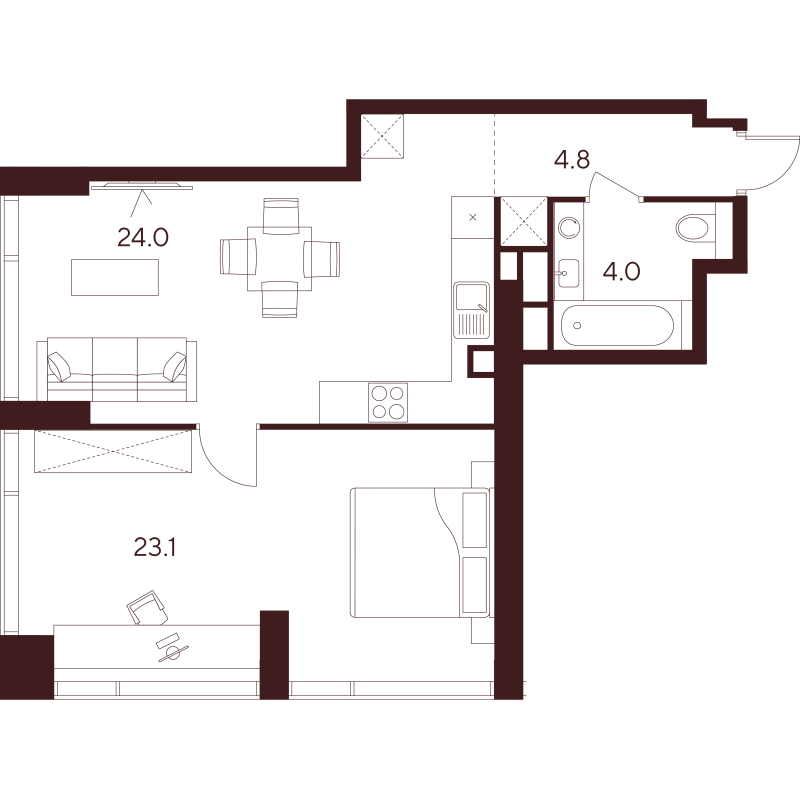2 ккв (Евро) 55,9 м²