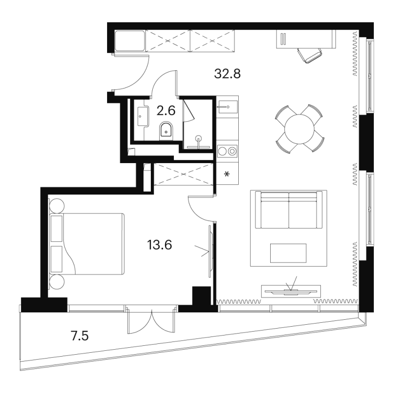 2 ккв (Евро) 56,5 м²