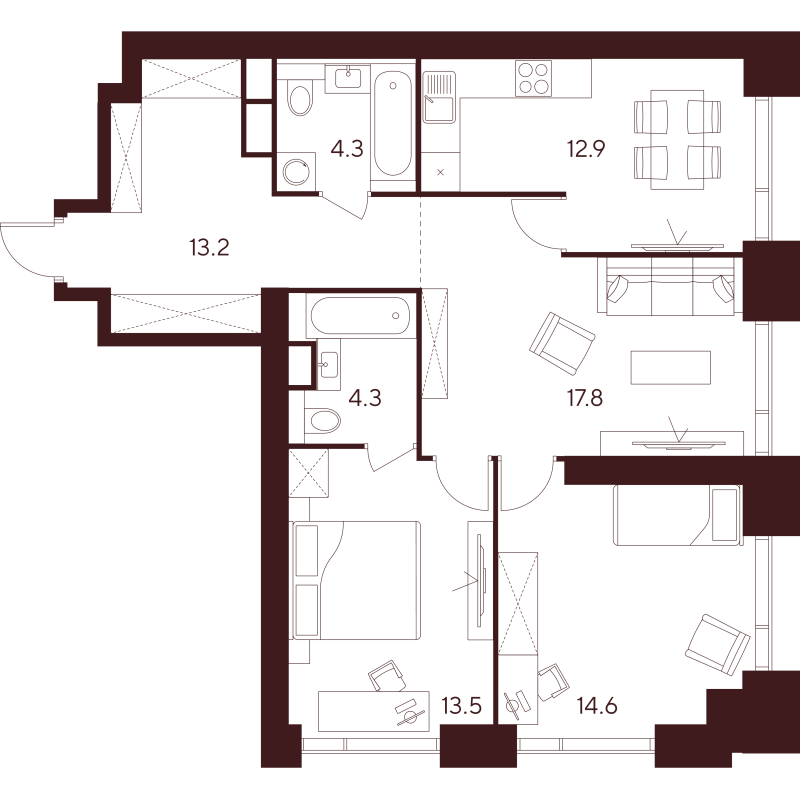 3 ккв 80,6 м²