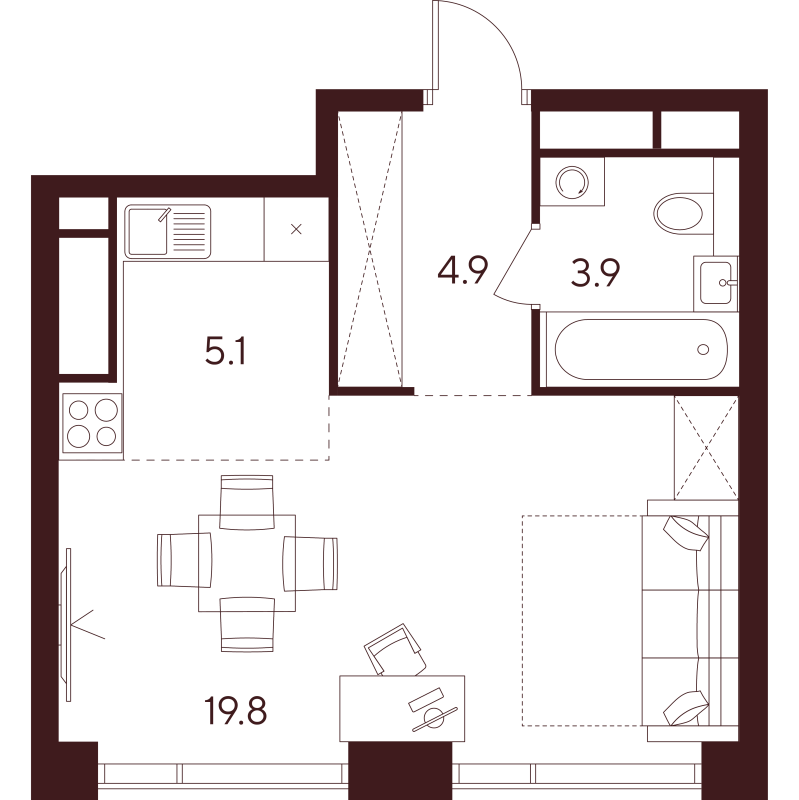 Студия 33,7 м²