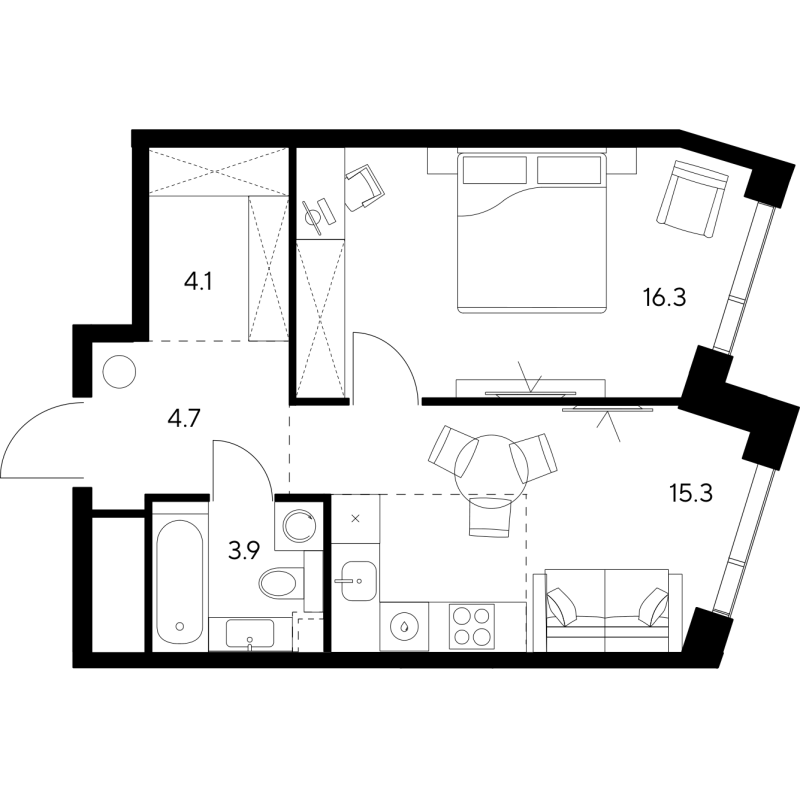 2 ккв (Евро) 44,3 м²