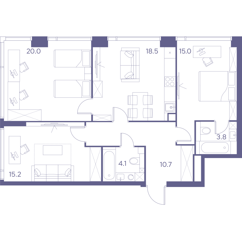 4 ккв (Евро) 87,3 м²