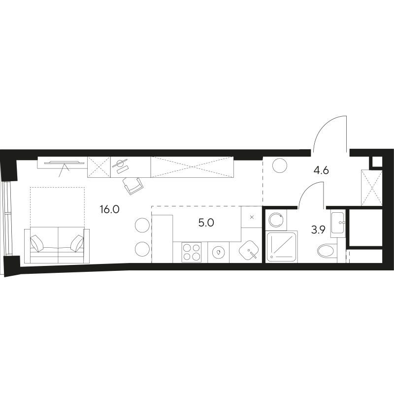 Студия 29,5 м²