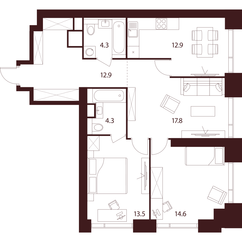 3 ккв 80,3 м²