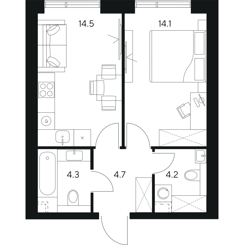 1 ккв 41,8 м²