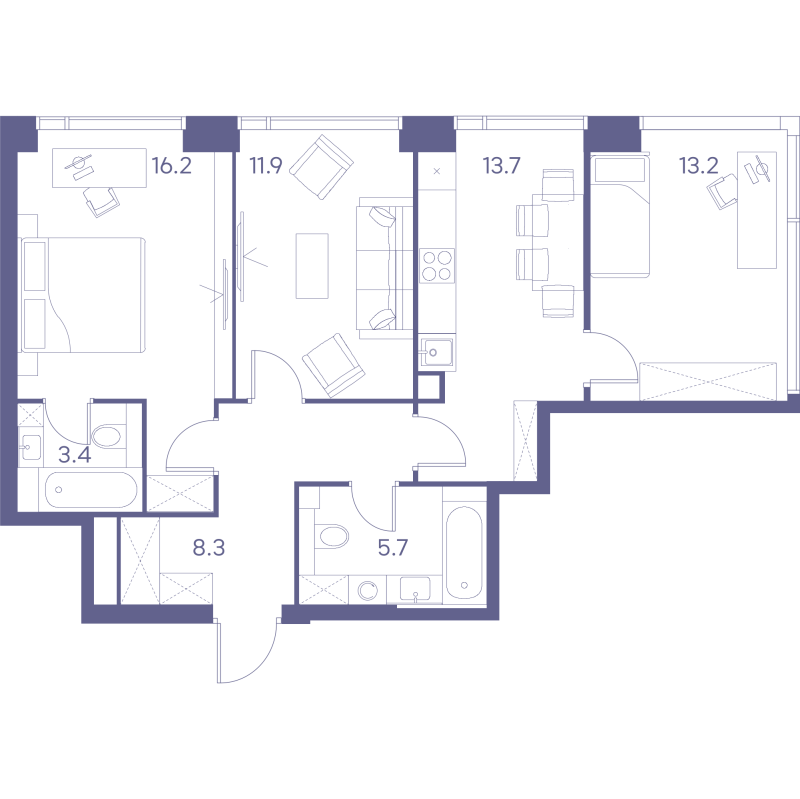 3 ккв 72,4 м²
