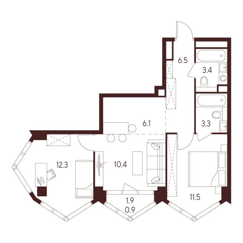 3 ккв (Евро) 54,4 м²
