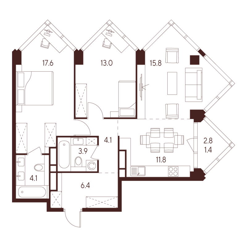 3 ккв (Евро) 78,1 м²