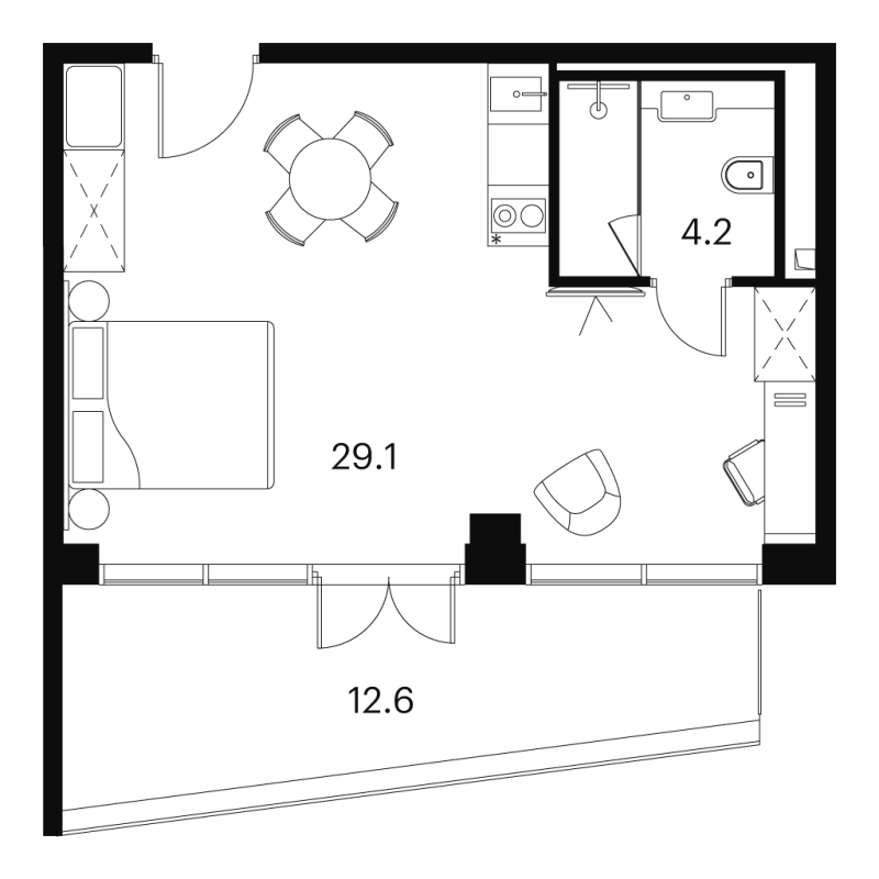Студия 45,9 м²