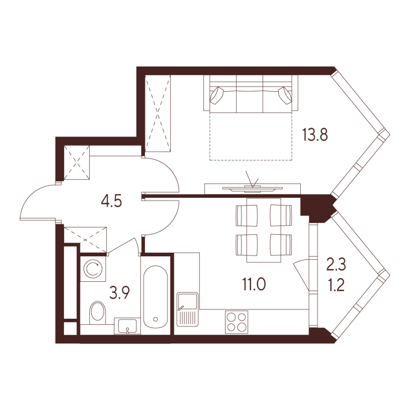 1 ккв 34,4 м²