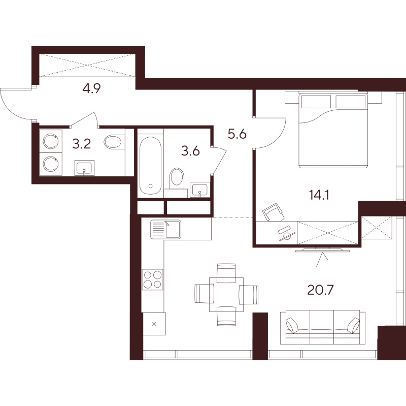 2 ккв (Евро) 52,1 м²