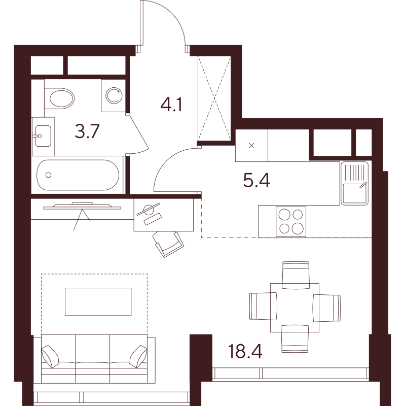 Студия 31,6 м²