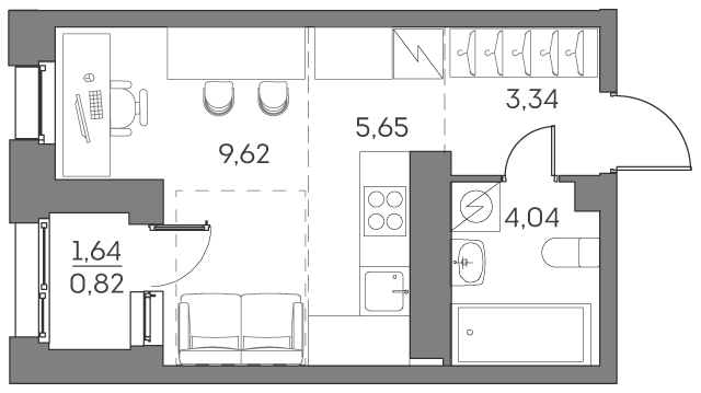 Студия 23,5 м²