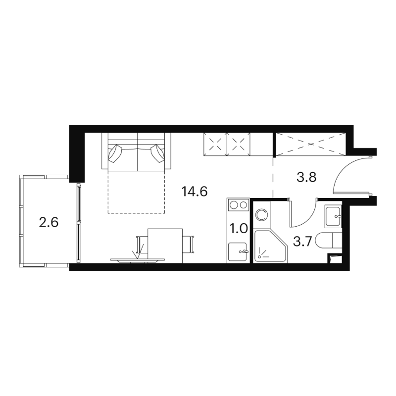 Студия 25,7 м²