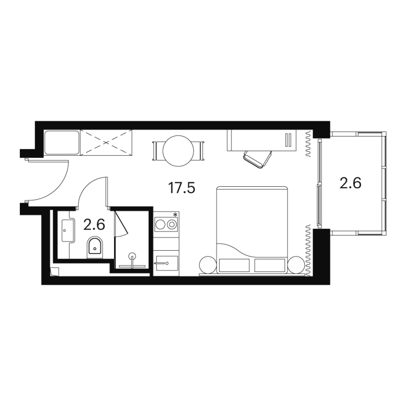 Студия 22,7 м²